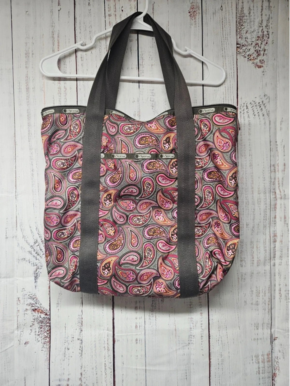 LeSportsac Pink & Orange Paisley Tote Bag with Matching Zipper Pouch
